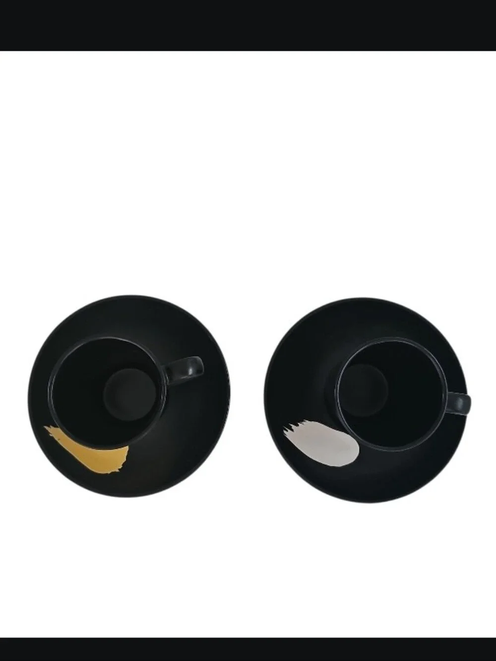 Hand Painted Black Espresso Cup Saucer Set 2 Modern Artisan Pottery Demitasse